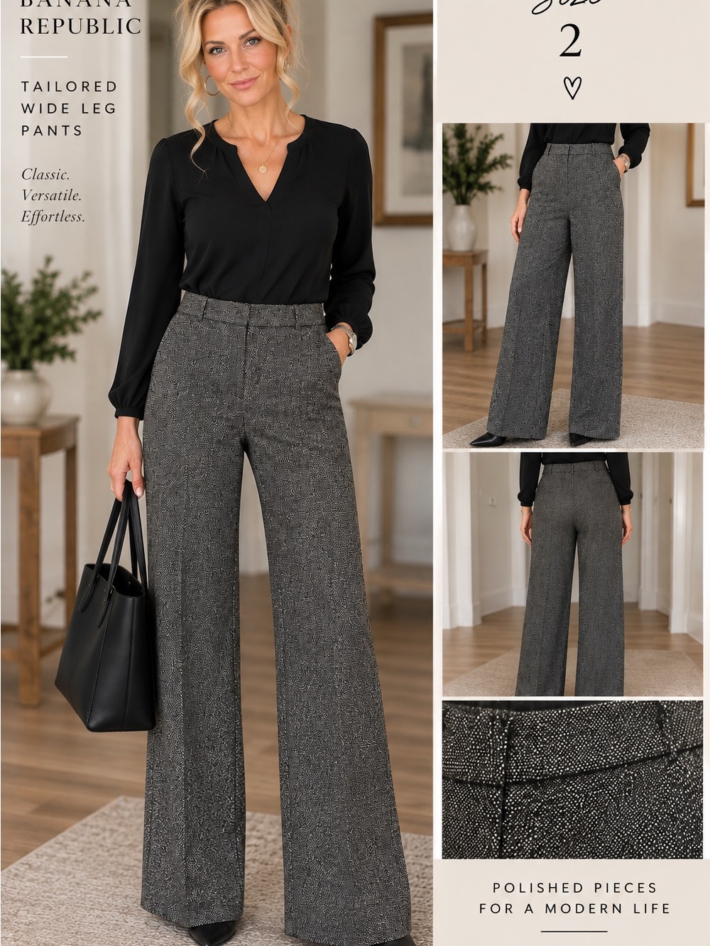 Banana Republic Wide-Leg Brown/Black Tweed Tailored Trousers-High End